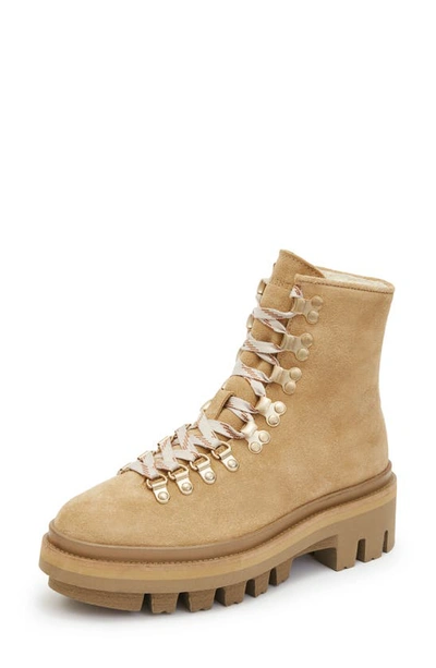Allsaints Wanda Genuine Shearling Combat Boot In Sand