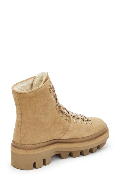 Allsaints Wanda Genuine Shearling Combat Boot In Sand