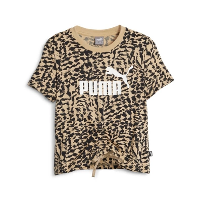 Shop Puma Essentials+ Animal Girls' Knotted T-shirt In Sand Dune