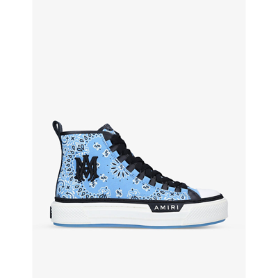 Shop Amiri Men's Pale Blue Bandana Graphic-print Canvas And Leather High-top Trainers