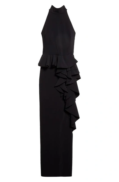 Shop Chiara Boni La Petite Robe Halter Neck Cascade Ruffle Gown In 37 Black