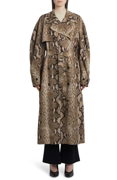 Shop Stella Mccartney Python Print Trench Coat In 2203 Multicolor Brown
