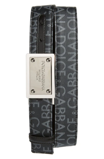 Shop Dolce & Gabbana Logo Jacquard Coated Canvas Belt In Black/ Blac