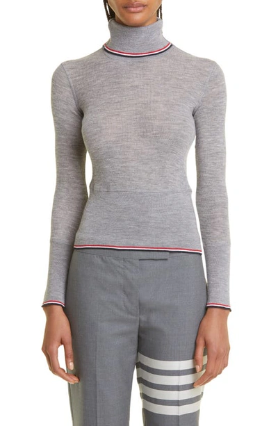 Shop Thom Browne Tipped Wool Rib Turtleneck Sweater In Light Grey