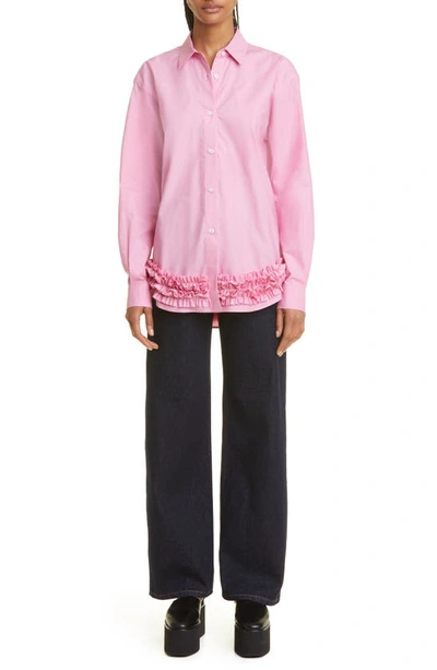 Shop Molly Goddard Rodney Ruffle High-low Cotton Button-up Shirt In Pink
