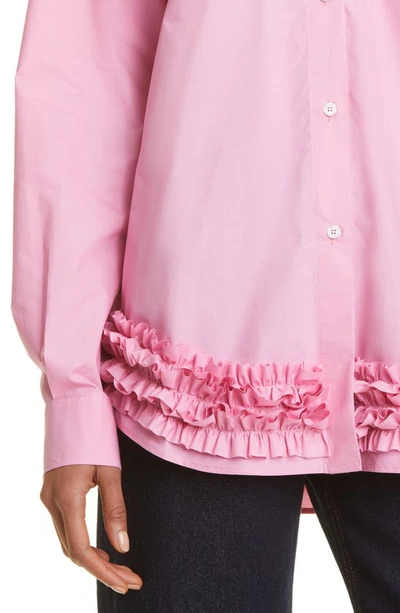 Shop Molly Goddard Rodney Ruffle High-low Cotton Button-up Shirt In Pink