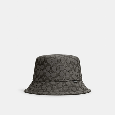 Shop Coach Outlet Signature Jacquard Bucket Hat In Grey