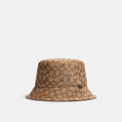 Shop Coach Outlet Signature Jacquard Bucket Hat In Beige