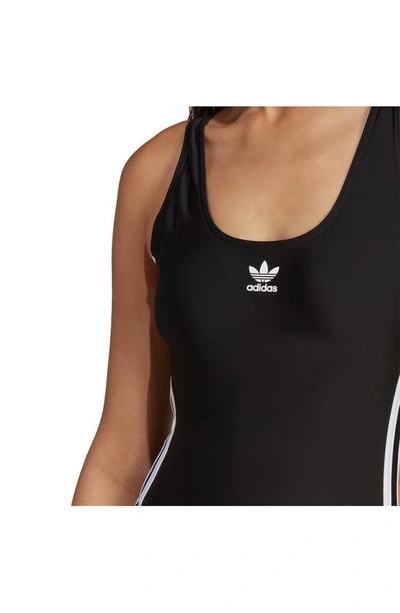 Shop Adidas Originals Adicolor 3-stripe One-piece Swimsuit In Black/ White