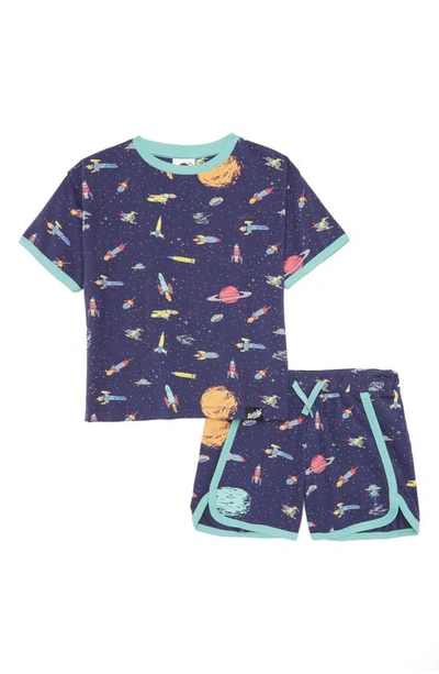 Shop Boardies Kids' Rockets Organic Cotton Jersey T-shirt & Shorts Set In Blue Multi