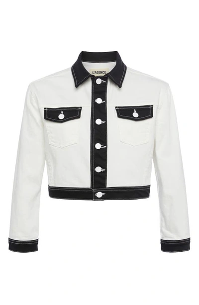 Shop L Agence Koda Colorblock Crop Jacket In White/ Black