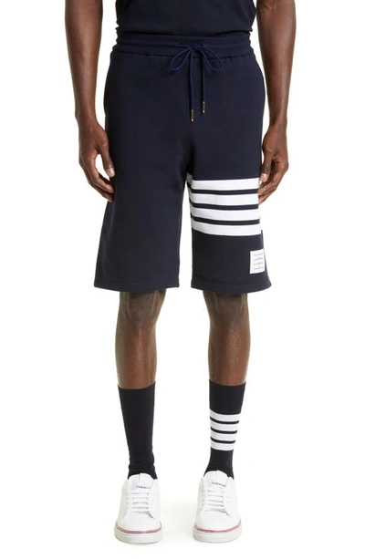 Shop Thom Browne Four Bar Sweat Shorts In Navy