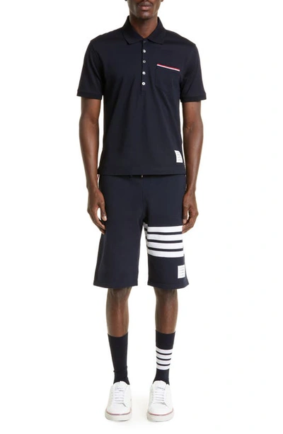 Shop Thom Browne Four Bar Sweat Shorts In Navy