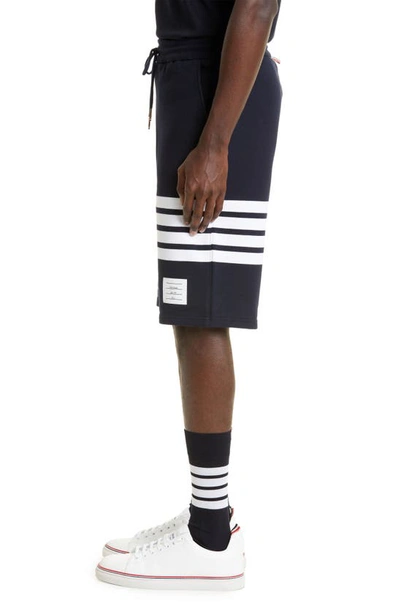 Shop Thom Browne Four Bar Sweat Shorts In Navy