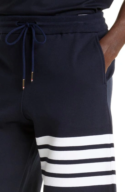 Shop Thom Browne Four Bar Sweat Shorts In Navy