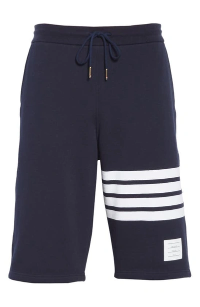 Shop Thom Browne Four Bar Sweat Shorts In Navy