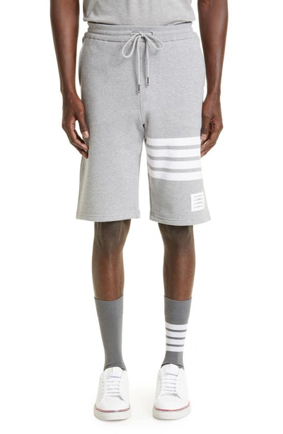 Shop Thom Browne Four Bar Sweat Shorts In Light Grey