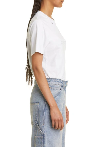 Shop Courrèges Distressed Logo Cotton T-shirt In Dirty White
