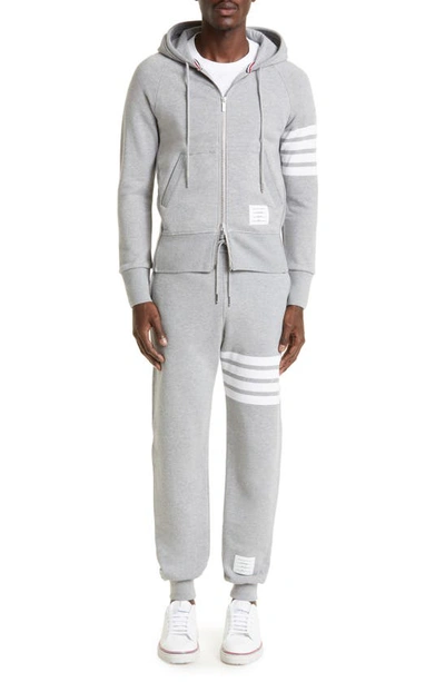 Shop Thom Browne Classic 4-bar Zip Cotton Hoodie In Heather Grey / White