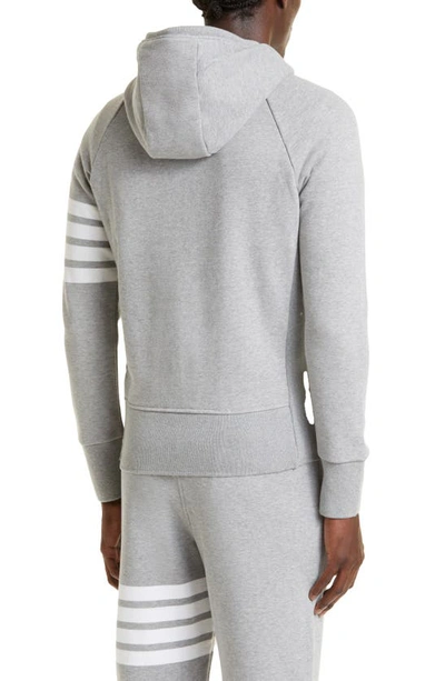 Shop Thom Browne Classic 4-bar Zip Cotton Hoodie In Heather Grey / White