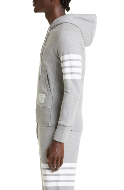 Shop Thom Browne Classic 4-bar Zip Cotton Hoodie In Heather Grey / White