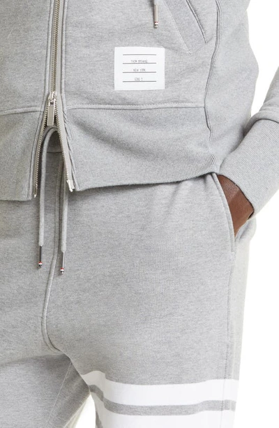 Shop Thom Browne Classic 4-bar Zip Cotton Hoodie In Heather Grey / White