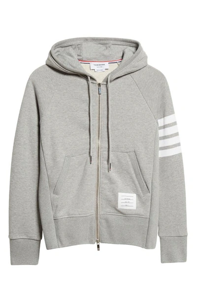 Shop Thom Browne Classic 4-bar Zip Cotton Hoodie In Heather Grey / White