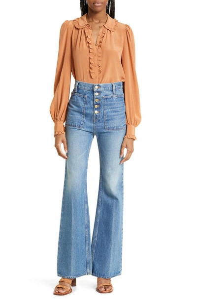 Shop Ulla Johnson The Lou Button Fly Flare Jeans In Danube Medium Indigo Wash