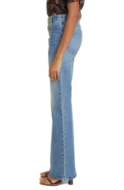 Ulla Johnson Lou Button Fly High-waisted Flared Jeans In Danube Medium Indigo Wash