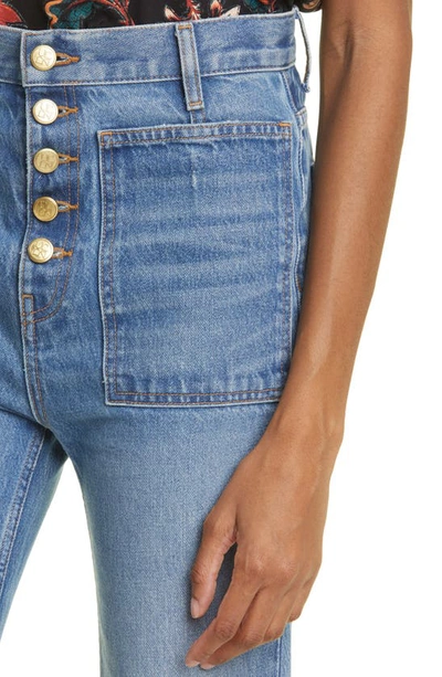 Ulla Johnson Lou Button Fly High-waisted Flared Jeans In Danube Medium Indigo Wash