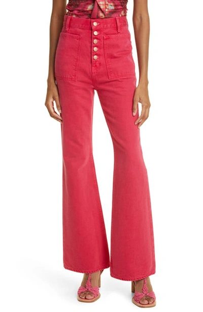 Shop Ulla Johnson The Lou Button Fly Flare Jeans In Orchid Wash