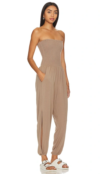 Shop Bobi Strapless Jumpsuit In Hazelnut