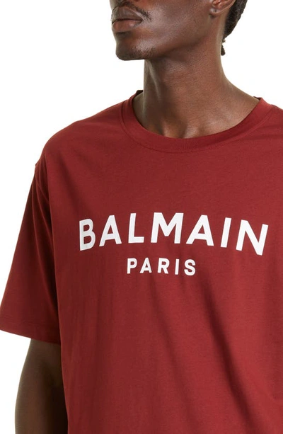 Shop Balmain Logo Graphic T-shirt In Meb - Red/ White