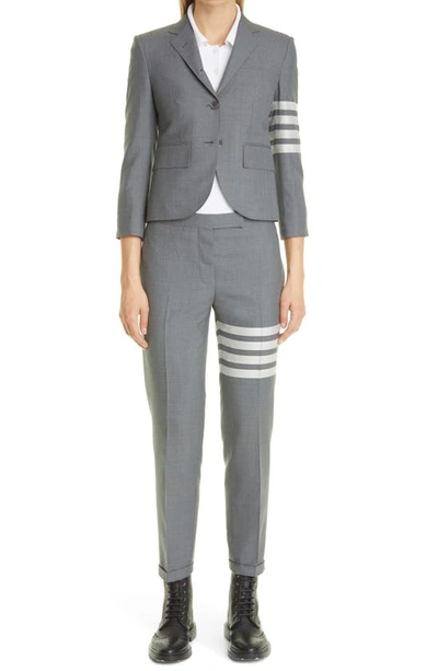 Thom Browne Medium Grey Plain Weave Skinny 4-bar Trouser In Med Grey
