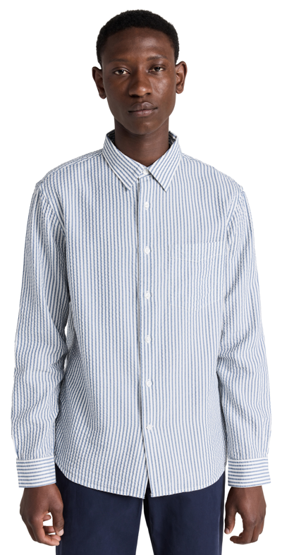 Shop Club Monaco Seersucker Stripe Shirt Blue White Stripe/bleu