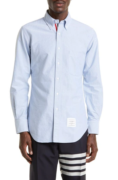 Shop Thom Browne Cotton Button-down Shirt In Light Blue