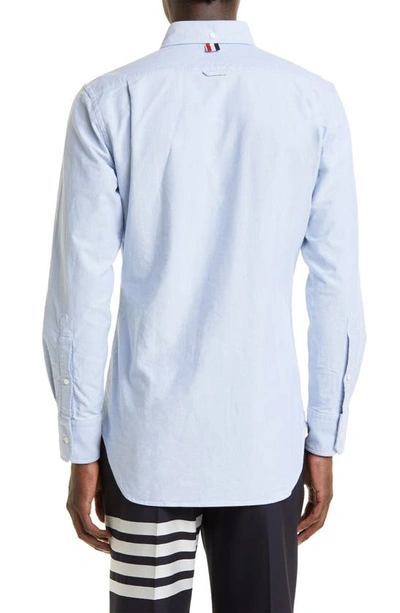 Thom Browne Slogan Patch Poplin Shirt In Light Blue