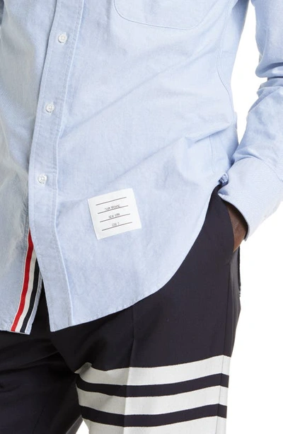 Thom Browne Slogan Patch Poplin Shirt In Light Blue