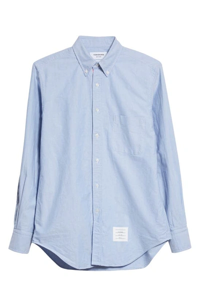 Thom Browne Slogan Patch Poplin Shirt In Light Blue