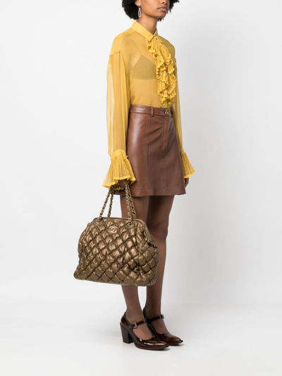 Pre-owned Chanel 2009-2010 Bolla Diamond-quilted Tote Bag In Gold