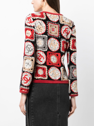 Pre-owned Chanel 2009 Sports Line Patchwork Print Collarless Jacket In Red