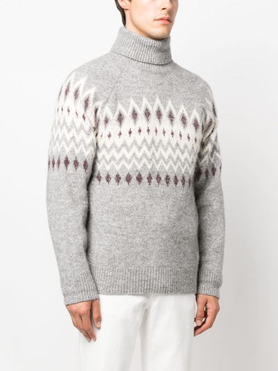 Shop Brunello Cucinelli Patterned Intarsia-knit Jumper In Grey