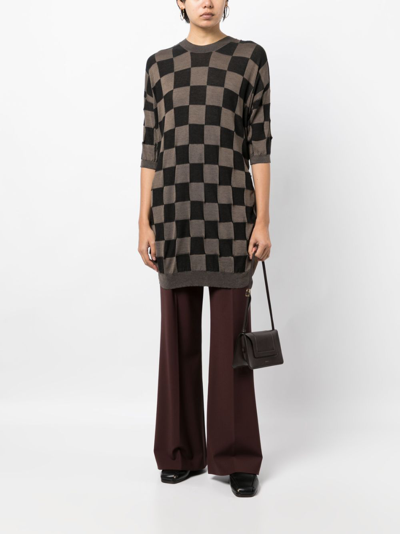Shop Uma Wang Three-quarter Length-sleeves Checked Dress In Rose/tan