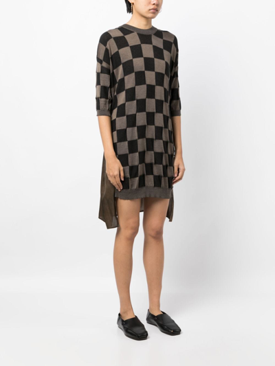 Shop Uma Wang Three-quarter Length-sleeves Checked Dress In Rose/tan