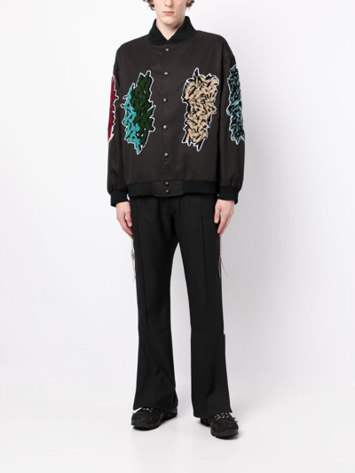 Shop Children Of The Discordance Motif-patches Cotton Bomber Jacket In Black