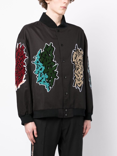 Shop Children Of The Discordance Motif-patches Cotton Bomber Jacket In Black