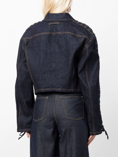 Shop Jean Paul Gaultier Lace-up Cropped Denim Jacket In Blue