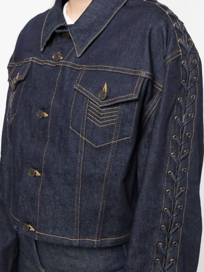 Shop Jean Paul Gaultier Lace-up Cropped Denim Jacket In Blue