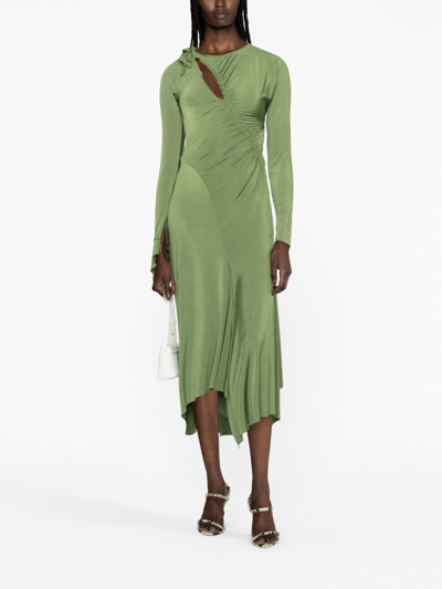 Shop Victoria Beckham Ruched Cut-out Midi Dress In Green
