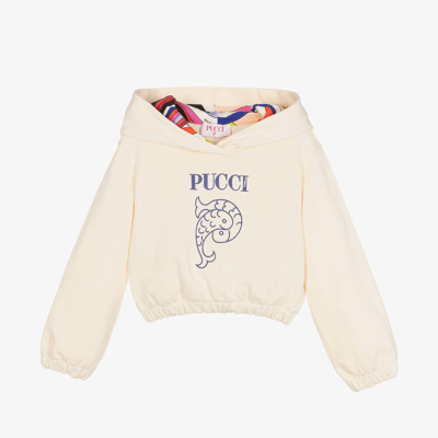 Shop Pucci Girls Ivory Cropped Hoodie